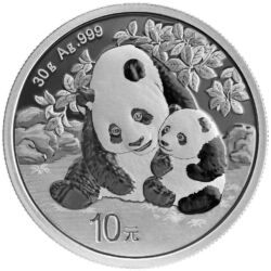 Strieborná investičná minca Panda 30 g, rýdzosť striebra 999/1000, ročník 2024. Motív pandy sa každý rok mení.