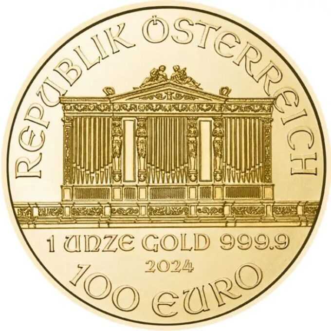 Najpredávanejšia zlatá investičná minca v Európe.
Skutočná klasika – Zlaté Investičné mince „Viedenská filharmónia“, ktoré boli vydané prvýkrát v roku 1989, a odvtedy patria k najvyhľadávanejším zlatým minciam na celom svete.
Emisiu roku 2024 vyrazila rakúska mincovňa z 1 unce 99,99% čistého zlata.
Ikonická minca „Viedenská filharmónia“ má rovnaký motív od svojho vzniku a predstavuje niekoľko nástrojov viedenského orchestra – viedenský roh, violončelo, harfu, fagot a husle. Na lícnej strane je umiestnený slávny píšťalový organ zo zlatej sály viedenského Musikvereinu, ktorý je uznávaný po celom svete ako pozadie novoročných koncertov filharmónie.
Zlatá minca sa dodáva voľne bez balenia.