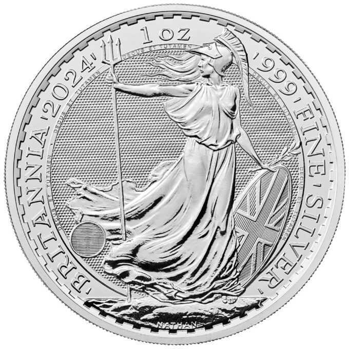 Minca Britannia 1 oz, ročník 2024 je vyrazená Britskou kráľovskou mincovňou z 1 unce 999,9% rýdzeho striebra. Ženská postava v brnení je symbolom vlastenectva krajiny. Motív je obklopený nápismi "Britannia 2024" a "1 OZ 9999 FINE SILVER". 
Britská kráľovská mincovňa vydáva túto mincu v striebornej verzii od roku 1997 vďaka čomu ide o prvú striebornú mincu z Európy.