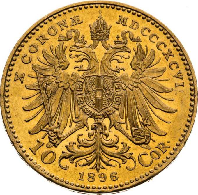 10 Korún Gold 1896 - 1906 František Jozef I. - Rakúsko
Koruna, ktorá sa datuje od menovej reformy v roku 1892, sa stala prvou zlatou menou v histórii Rakúska, keď sa namiesto guldenu vydali 10 a 20 korunové mince.
Vznešená a oveľa väčšia 100 korunová minca bola vydaná pri diamantovom jubileu cisára Františka Jozefa v roku 1908.