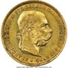 20 Korún Gold 1892 - 1905 František Jozef I. - Uhorsko
Koruna, ktorá sa datuje od menovej reformy v roku 1892, sa stala prvou zlatou menou v histórii Rakúska, keď sa namiesto guldenu vydali 10 a 20 korunové mince.
Vznešená a oveľa väčšia 100 korunová minca bola vydaná pri diamantovom jubileu cisára Františka Jozefa v roku 1908.