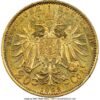 20 Korún Gold 1892 - 1905 František Jozef I. - Uhorsko
Koruna, ktorá sa datuje od menovej reformy v roku 1892, sa stala prvou zlatou menou v histórii Rakúska, keď sa namiesto guldenu vydali 10 a 20 korunové mince.
Vznešená a oveľa väčšia 100 korunová minca bola vydaná pri diamantovom jubileu cisára Františka Jozefa v roku 1908.