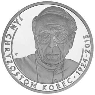 100. výročie narodenia Jána Chryzostoma KorcaStrieborná zberateľská eurominca v nominálnej hodnote 10 eur
 
Ján Chryzostom kardinál Korec (22. 1. 1924 – 24. 10. 2015) sa narodil v Bošanoch. V roku 1939 vstúpil do rehole jezuitov. Po likvidácii reholí a kláštorov bol donútený odísť do civilného života. V roku 1950 bol tajne vysvätený za kňaza a v roku 1951 za biskupa. Biskupskú službu však nemohol vykonávať verejne, preto po celý čas pracoval ako robotník. Pre náboženskú činnosť medzi študentami strávil niekoľko rokov vo väzení. V širokej palete svojich diel vystupoval ako veľký znalec ľudskej duše. Tvoril najmä duchovnú literatúru, ale aj diela, týkajúce sa problémov náboženského života na Slovensku. V januári 1990 sa stal rektorom Kňazského seminára sv. Cyrila a Metoda v Bratislave, vo februári bol menovaný za nitrianskeho sídelného biskupa. Dňa 28. júna 1991 ho pápež Ján Pavol II. ustanovil za kardinála. Pochovaný je v Bazilike sv. Emeráma na Nitrianskom hrade.