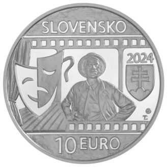 100. výročie narodenia Jozefa KroneraStrieborná zberateľská eurominca v nominálnej hodnote 10 eur
 
Jozef Kroner (20. 3. 1924 – 12. 3. 1998) začal profesionálnu dráhu v martinskom divadle (1948-1956). Postavy, ktoré v tomto období stvárnil, ho naučili hľadať v postave to podstatné ľudské, čo nesúvisí s vekom, ale osobnostným nastavením človeka. Vďaka tomuto prístupu sa veľmi rýchlo vyhranil ako charakterový herec so schopnosťou rozohrať rôzne variácie vnútorne zložitých charakterov a súčasne vystihnúť súkromnú aj spoločenskú stránku stvárňovanej postavy. Druhú líniu tvorili postavy komediálne, kde v jeho prejave dominovali nákazlivé a iskrivé komediantstvo, prirodzená ľahkosť a radosť z hry. V SND (1956-1984) sa ďalej umocňovala presvedčivosť a humanizujúca sila jeho hereckého prejavu, ktorá naplno rezonovala aj v jeho rozhlasovej, televíznej a filmovej tvorbe. Za postavu Tóna Brtka vo filme Obchod na korze  získal v roku 1965 na MFF v Cannes osobitné uznanie (samotný film získal v roku 1966 ocenenie Oscar za najlepší cudzojazyčný film). V roku 1978 mu bol priznaný titul Národný umelec a v roku 2018 vyznamenanie Pribinov kríž I. triedy (in memoriam).
(max. odber na jednu osobu – 1ks)