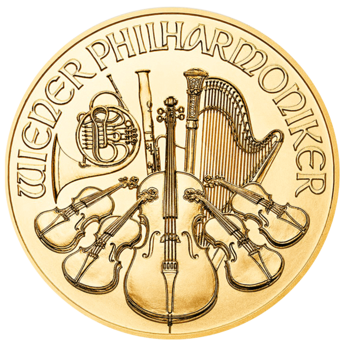 Skutočná klasika – Zlaté Investičné mince „Viedenská filharmónia“, ktoré boli vydané prvýkrát v roku 1989, a odvtedy patria k najvyhľadávanejším zlatým minciam na celom svete.
Emisiu roku 2024 vyrazila rakúska mincovňa z 1/25 unce 99,99% čistého zlata.
Ikonická minca „Viedenská filharmónia“ má rovnaký motív od svojho vzniku a predstavuje niekoľko nástrojov viedenského orchestra – viedenský roh, violončelo, harfu, fagot a husle. Na lícnej strane je umiestnený slávny píšťalový organ zo zlatej sály viedenského Musikvereinu, ktorý je uznávaný po celom svete ako pozadie novoročných koncertov filharmónie. Zlatá minca sa dodáva voľne bez balenia.