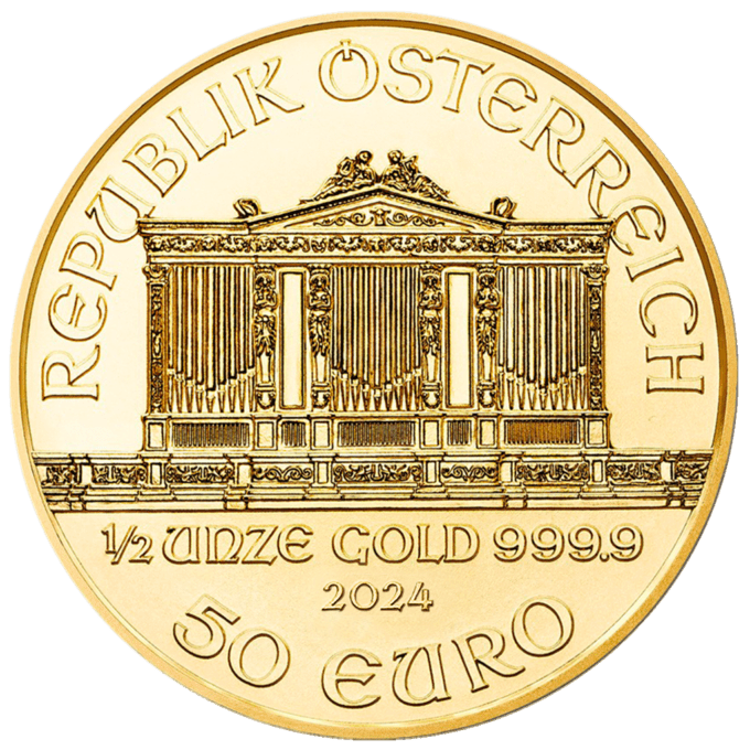Najpredávanejšia zlatá investičná minca v Európe.
Skutočná klasika – Zlaté Investičné mince „Viedenská filharmónia“, ktoré boli vydané prvýkrát v roku 1989, a odvtedy patria k najvyhľadávanejším zlatým minciam na celom svete.
Emisiu roku 2024 vyrazila rakúska mincovňa z 1/2 unce 99,99% čistého zlata.
Ikonická minca „Viedenská filharmónia“ má rovnaký motív od svojho vzniku a predstavuje niekoľko nástrojov viedenského orchestra – viedenský roh, violončelo, harfu, fagot a husle. Na lícnej strane je umiestnený slávny píšťalový organ zo zlatej sály viedenského Musikvereinu, ktorý je uznávaný po celom svete ako pozadie novoročných koncertov filharmónie.
Zlatá minca sa dodáva voľne bez balenia.