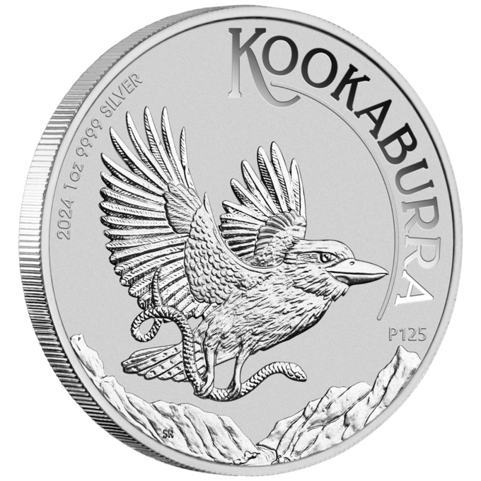 Austrálska minca Kookaburra je jednou z populárnejších strieborných mincí na svete. Od roku 1990 mincovňa v Perthe razí mincu Kookaburra v rôznych hmotnostných jednotkách a s každoročne sa meniacim dizajnom. V roku 2024 je motívom detailné vyobrazenie kukaburry letiacej nad roklinou. V pazúroch drží uloveného hada. Dizajn dopĺňa nápis „KOOKABURRA“, značka mincovne „P125“ k 125. výročiu mincovne v Perthe a rok vydania, hmotnosť a rýdzosť mince. Po prvýkrát je na rube zobrazený portrét kráľa Karola III. Od Dana Thorna, ako aj denominácia.
Kookaburra je najväčší člen rodiny rybárikov a národný vták Austrálie. Mincu razila Perth Mint z jednej unce striebra rýdzosti 99,99 %.
Náklad je obmedzený na 500 000 kusov po celom svete.