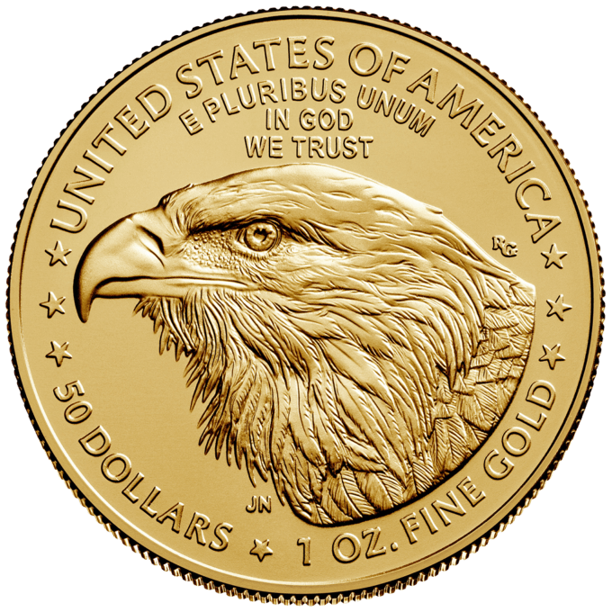 Minca American Eagle 2024 je razená americkou mincovňou z jednej unce zlata.
Na motíve je Lady Liberty kráčajúca sebavedomo proti slnečným lúčom. V pravej ruke drží pochodeň a v ľavej olivovú ratolesť, ktorá symbolizuje mier.
Na rube je vyobrazený americký orol bielohlavý. Nový dizajn vytvorila Jennie Norris a zobrazuje pôsobivý detailný portrét orla, ktorý je obklopený nápismi "SPOJENÉ ŠTÁTY AMERICKÉ" a "1 OZ. FINE GOLD - 50 DOLLARS".
Zlatá minca sa dodáva voľne bez obalu.