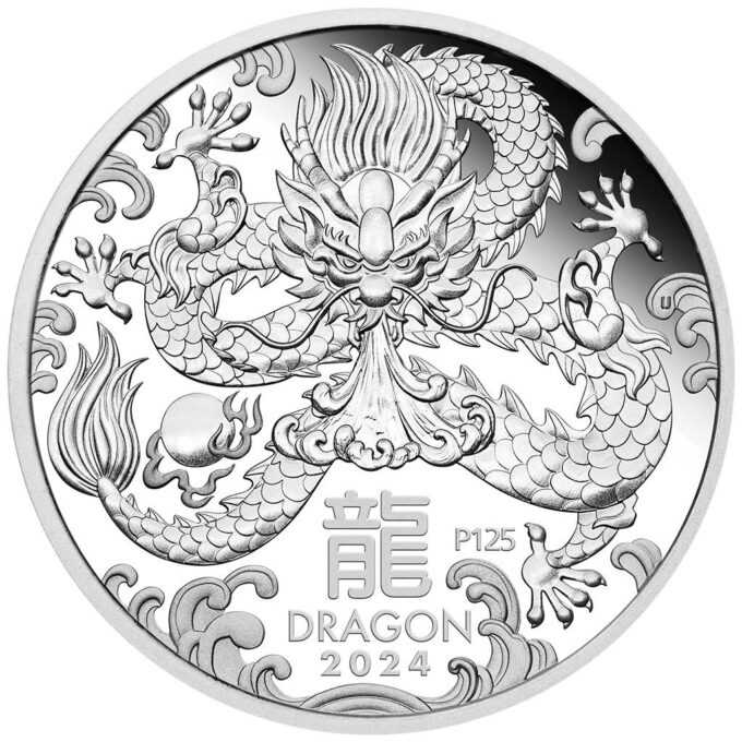 Nové vydanie austrálskej lunárnej série III mincovne v Perthe je venované roku draka. 
Drak je piate zviera v kalendári čínskeho zverokruhu. Piate číslo 12-ročnej série Lunar III obsahuje detailné zobrazenie mýtického tvora. Draka obklopujú štylizované vlny a horiaca perla. Dizajn tiež obsahuje čínsky znak pre „Dragon“, nápis „DRAGON 2024“ a značku mincovne „P125“ označujúcu 125. výročie Mincovne v Perthe. 
Na rube je zobrazený portrét kráľovnej Alžbety II., doplnený o dátumy jej vlády, nominálnu hodnotu a rýdzosť.