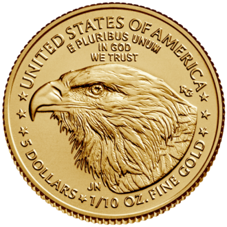 Minca American Eagle 2024 je razená americkou mincovňou z jednej desatiny unce zlata v UNC kvalite.
Na motíve je Lady Liberty kráčajúca sebavedomo proti slnečným lúčom. V pravej ruke drží pochodeň a v ľavej olivovú ratolesť, ktorá symbolizuje mier. Na rube je vyobrazený americký orol bielohlavý.
Nový dizajn vytvorila Jennie Norris a zobrazuje pôsobivý detailný portrét orla, ktorý je obklopený nápismi "SPOJENÉ ŠTÁTY AMERICKÉ" a "1/10 OZ. FINE GOLD - 5 DOLLARS".
Populárna minca American Gold Eagle s novým dizajnom je dodávaná voľne – bez obalu.