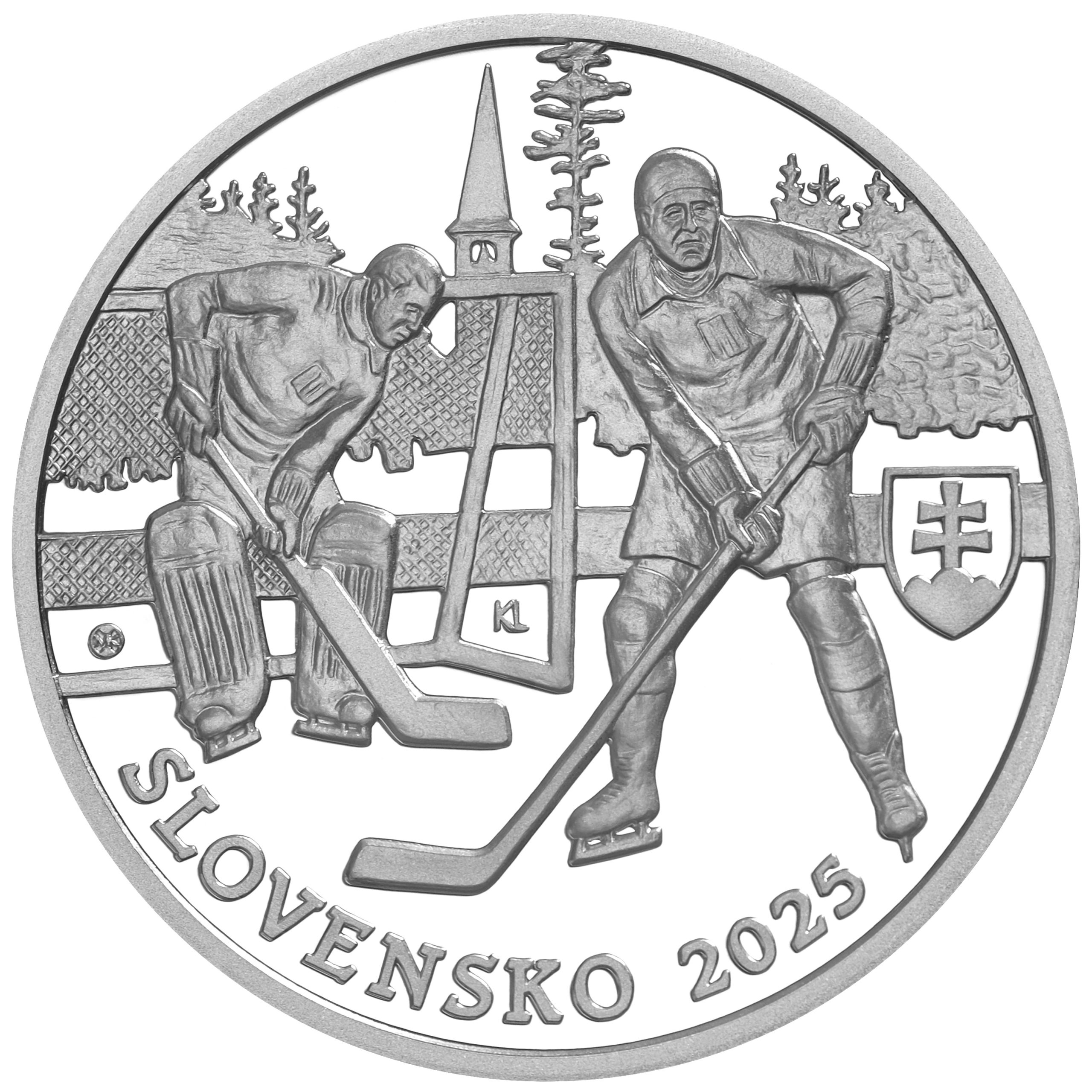 100. výročie prvého medzinárodného športového turnaja na území SR – majstrovstiev Európy v hokeji
Strieborná zberateľská eurominca v nominálnej hodnote 10 eurMajstrovstvá Európy v ľadovom hokeji, alebo ako sa v tom čase hovorilo v kanadskom hokeji, sa v roku 1925 mali pôvodne hrať v Prahe. Do hry však vstúpilo počasie, a tak sa prvé vrcholné podujatie v hokeji s účasťou národných mužstiev na našom území uskutočnilo od 8. do 11. januára 1925 na Štrbskom plese a v Starom Smokovci. Počasie komplikovalo život aj organizátorom vo Vysokých Tatrách. Napriek jeho rozmarom však nakoniec dokázali priebeh šampionátu úspešne zvládnuť. Majstrovstiev sa zúčastnili mužstvá z Československa, Belgicka, Rakúska a Švajčiarska. Titul európskych šampiónov získali československí reprezentanti. Konaním majstrovstiev Európy v kanadskom hokeji vo Vysokých Tatrách sa tento šport vôbec prvýkrát oficiálne predstavil na Slovensku. Dovtedy tu bol obľúbený bandy hokej, ktorý sa hrával na ľade s loptičkou, no po majstrovstvách Európy sa kanadský hokej na Slovensku výrazne spopularizoval.