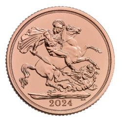 Britský "Panovník" v blistrovom balení.
The Royal Mint vyrazila novú sériu svojich prestížnych zlatých mincí Sovereign, ročník 2024.
The Sovereign, známy ako „hlavná minca sveta“, je vyrazený z 22 karátového zlata, ktorého presnosť je ručená na päť desatinných miest, čo z nej robí najprísnejšie špecifikovanú mincu na svete. Každá minca prešla prísnym procesom, aby sa zaistilo, že spĺňajú prísne normy The Royal Mint, aby investori mohli zbierať kvalitu s istotou.
Líc mince zdobí korunovaný portrét Jeho Veličenstva kráľa Karola III. Zadná strana predstavuje návrat ku klasickému dizajnu Benedetta Pistrucciho – svätého Juraja a draka, ktorý je synonymom pre mincu s názvom "sovereign - panovník".
 
Kľúčové body:
-          Vyrazené z 22 karátového zlata
-