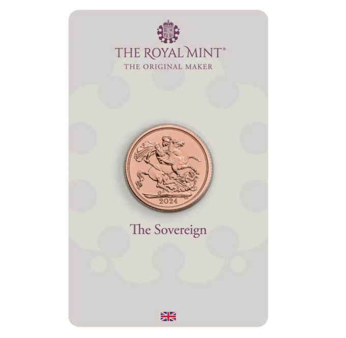 Britský "Panovník" v blistrovom balení.
The Royal Mint vyrazila novú sériu svojich prestížnych zlatých mincí Sovereign, ročník 2024.
The Sovereign, známy ako „hlavná minca sveta“, je vyrazený z 22 karátového zlata, ktorého presnosť je ručená na päť desatinných miest, čo z nej robí najprísnejšie špecifikovanú mincu na svete. Každá minca prešla prísnym procesom, aby sa zaistilo, že spĺňajú prísne normy The Royal Mint, aby investori mohli zbierať kvalitu s istotou.
Líc mince zdobí korunovaný portrét Jeho Veličenstva kráľa Karola III. Zadná strana predstavuje návrat ku klasickému dizajnu Benedetta Pistrucciho – svätého Juraja a draka, ktorý je synonymom pre mincu s názvom "sovereign - panovník".
 
Kľúčové body:
-          Vyrazené z 22 karátového zlata
-