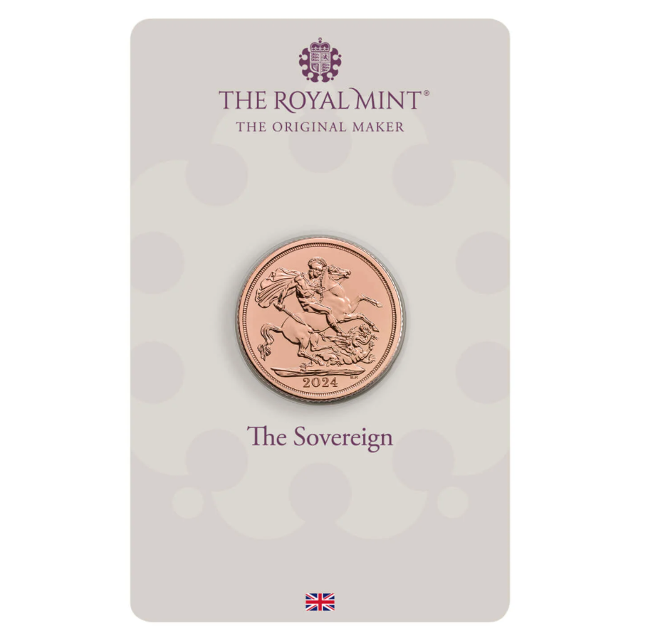 Britský "Panovník" v blistrovom balení.
The Royal Mint vyrazila novú sériu svojich prestížnych zlatých mincí Sovereign, ročník 2024.
The Sovereign, známy ako „hlavná minca sveta“, je vyrazený z 22 karátového zlata, ktorého presnosť je ručená na päť desatinných miest, čo z nej robí najprísnejšie špecifikovanú mincu na svete. Každá minca prešla prísnym procesom, aby sa zaistilo, že spĺňajú prísne normy The Royal Mint, aby investori mohli zbierať kvalitu s istotou.
Líc mince zdobí korunovaný portrét Jeho Veličenstva kráľa Karola III. Zadná strana predstavuje návrat ku klasickému dizajnu Benedetta Pistrucciho – svätého Juraja a draka, ktorý je synonymom pre mincu s názvom "sovereign - panovník".
 
Kľúčové body:
-          Vyrazené z 22 karátového zlata
-