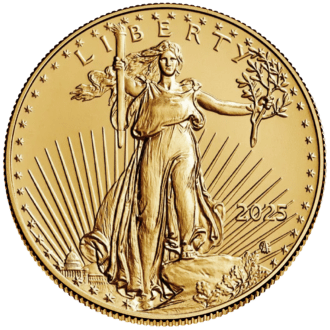 Minca American Eagle 2025 je razená americkou mincovňou z jednej unce zlata.
Na motíve je Lady Liberty kráčajúca sebavedomo proti slnečným lúčom. V pravej ruke drží pochodeň a v ľavej olivovú ratolesť, ktorá symbolizuje mier.
Na rube je vyobrazený americký orol bielohlavý. Nový dizajn vytvorila Jennie Norris a zobrazuje pôsobivý detailný portrét orla, ktorý je obklopený nápismi "SPOJENÉ ŠTÁTY AMERICKÉ" a "1/2 OZ. FINE GOLD - 25 DOLLARS".
Zlatá minca sa dodáva voľne bez obalu.