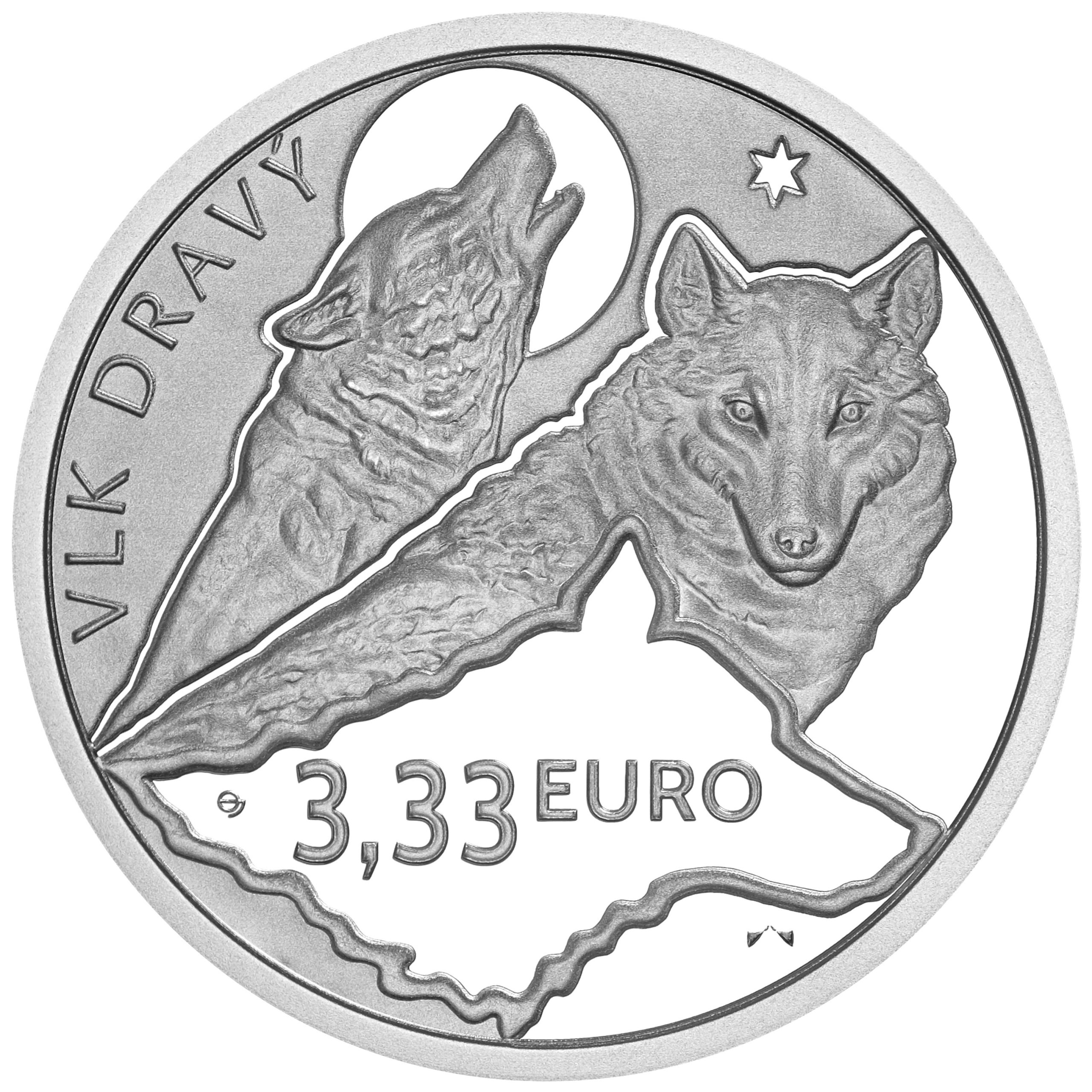 Súbor strieborných zberateľských euromincí každej v nominálnej hodnote 3,33 eur
 
Vlk dravý
Lícna strana:Na líci zberateľskej euromince je v spodnej časti umiestnená silueta mapy Slovenskej republiky, do ktorej je vsadený štátny znak Slovenskej republiky a letopočet „2025“. Nad mapou je umiestnená trojica vlkov doplnená o ich stopy v siluete mapy aj mimo nej a o hviezdu v hornej časti mincového poľa. Nápis „SLOVENSKO“ je v opise v ľavej časti mincového poľa.
Rubová strana:Na rube zberateľskej euromince je kompozícia dvoch vlkov, z ktorých jeden vyje na mesiac. Kompozíciu dopĺňa hviezda na nočnej oblohe v hornej časti mincového poľa a silueta ďalšieho vlka v spodnej časti mincového poľa. Označenie nominálnej hodnoty „3,33 EURO“ je vo vnútri siluety. V ľavej časti mincového poľa je v opise nápis „VLK DRAVÝ“. Vľavo od nominálnej hodnoty sú štylizované iniciálky autora MgA. Josefa Oplištila. V pravej časti mincového poľa pod siluetou je značka Pressburg Mint – Bratislavská mincovňa s. r. o., ktorú tvorí štylizovaný Bratislavský hrad.
Rys ostrovid
Lícna strana:Na líci zberateľskej euromince je vyobrazené mláďa rysa ostrovida v kompozícii s dospelým jedincom, pod ktorým je značka Pressburg Mint– Bratislavská mincovňa s. r. o., ktorú tvorí štylizovaný Bratislavský hrad a štylizované iniciálky autora lícnej strany z