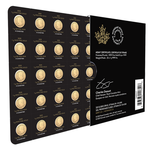 Maple Leaf je oficiálna zlatá minca Kanady a je teraz k dispozícii v balení 25 x 1 g mincí 2025 pod názvom „MapleGram“. Mince sú vyrazené z rýdzeho zlata 999,9.
25 kusov mincí je zabalených v jedinečnej súprave. Každú z mincí možno vybrať alebo oddeliť na jednotlivé mince vďaka deliteľnému blistrovému baleniu.