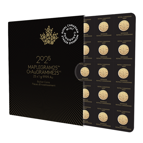 Maple Leaf je oficiálna zlatá minca Kanady a je teraz k dispozícii v balení 25 x 1 g mincí 2025 pod názvom „MapleGram“. Mince sú vyrazené z rýdzeho zlata 999,9.
25 kusov mincí je zabalených v jedinečnej súprave. Každú z mincí možno vybrať alebo oddeliť na jednotlivé mince vďaka deliteľnému blistrovému baleniu.