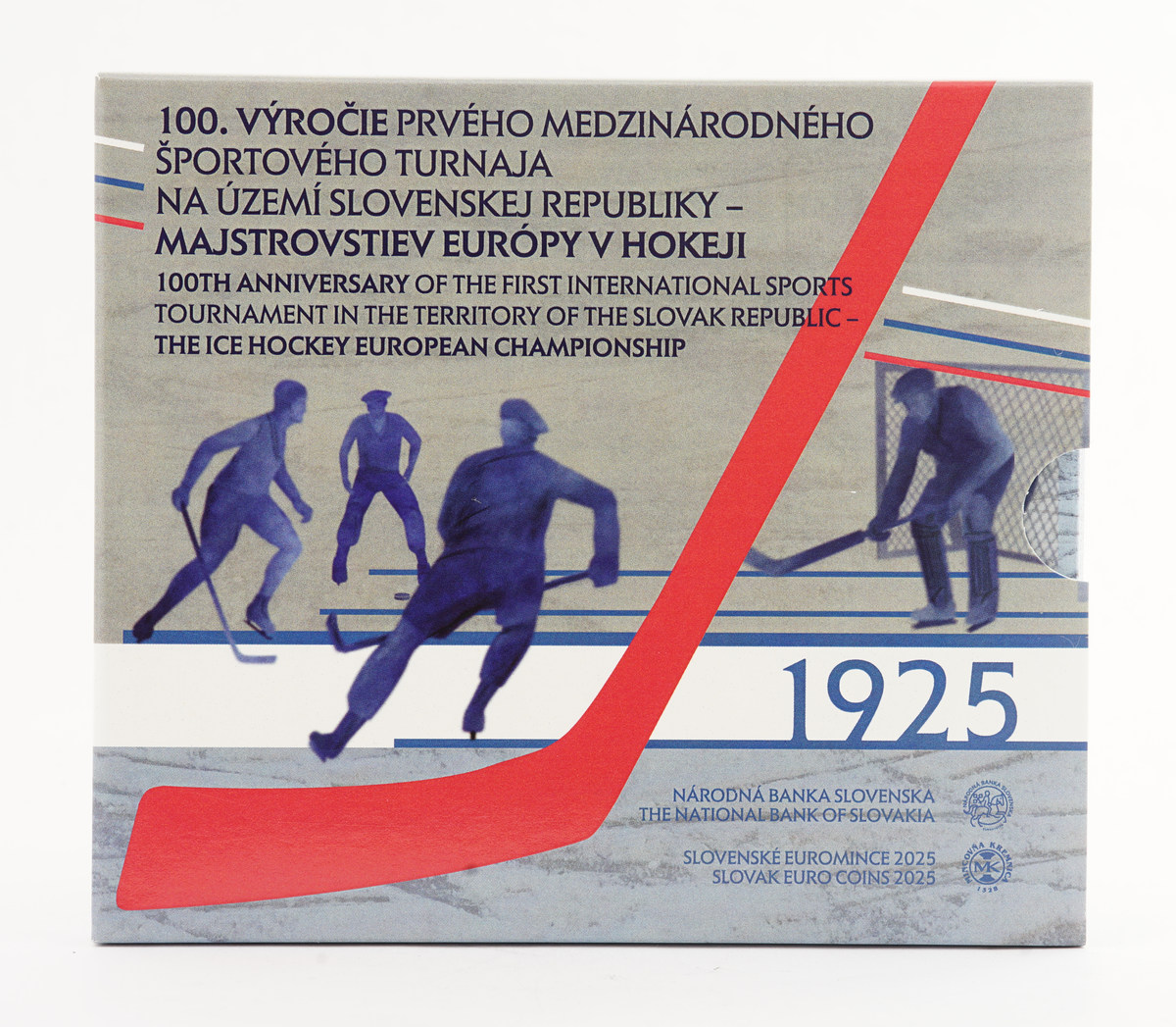 Súbor slovenských euromincí 2025 e vydávaný pri príležitost 100. výročia prvého medzinárodného športového turnaja v SR - Majstrovstvá Európy v hokeji.
Náklad: 6000 kusov
 