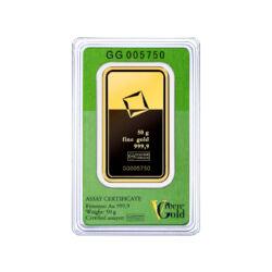 Valcambi Green Gold je produkt z prémiovej kvality zlata, ktorého pôvod je plne zdokumentovaný a nezávisle overený. Valcambi Green Gold pochádza z baní, ktoré dodržiavajú najvyššie štandardy starostlivosti o životné prostredie, zdravie, bezpečnosť ako aj ľudské práva svojej pracovnej sily.
Manipulácia a spracovanie zeleného zlata spoločnosťou Valcambi je v závode úplne oddelená od ostatnej produkcie už od príchodu, rafináciu, cez proces kontinuálneho odlievania s použitím vyhradených téglikov až po výrobu liatych a razených výrobkov.
Kedykoľvek uvidíte túto značku na produkte spoločnosti, budete vedieť, že bol vyrobený spoločnosťou Valcambi, ktorá dodržiava najprísnejšie zásady ochrany životného prostredia a ľudských práv.
Valcambi garantuje tie najvyššie štandardy pre "Valcambi Green Gold".