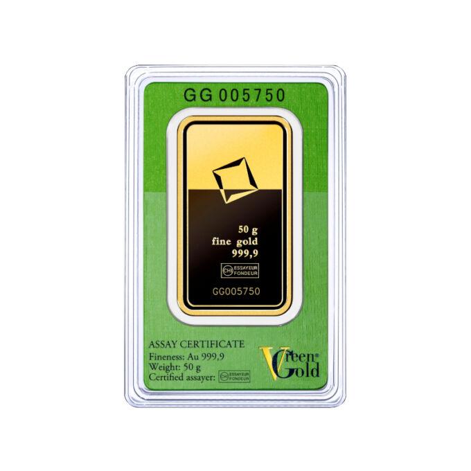 Valcambi Green Gold je produkt z prémiovej kvality zlata, ktorého pôvod je plne zdokumentovaný a nezávisle overený. Valcambi Green Gold pochádza z baní, ktoré dodržiavajú najvyššie štandardy starostlivosti o životné prostredie, zdravie, bezpečnosť ako aj ľudské práva svojej pracovnej sily.
Manipulácia a spracovanie zeleného zlata spoločnosťou Valcambi je v závode úplne oddelená od ostatnej produkcie už od príchodu, rafináciu, cez proces kontinuálneho odlievania s použitím vyhradených téglikov až po výrobu liatych a razených výrobkov.
Kedykoľvek uvidíte túto značku na produkte spoločnosti, budete vedieť, že bol vyrobený spoločnosťou Valcambi, ktorá dodržiava najprísnejšie zásady ochrany životného prostredia a ľudských práv.
Valcambi garantuje tie najvyššie štandardy pre "Valcambi Green Gold".