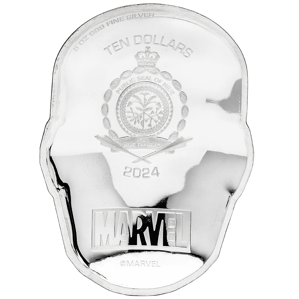 Táto minca z kolekcie Marvel je venovaná super hrdinovi a členovi Avengers Iron Man™. Minca vyrazená novozélandskou mincovňou z päť uncí 99,9 % rýdzeho striebra v kvalite proof kopíruje prilbu Iron Man™. Na rube mince sa nachádza označenie nominálnej hodnoty „PÄŤ DOLLARS“, rok vydania „2024“, hmotnosť a rýdzosť „5 OZ 999 FINE SILVER“ a erb Niue.
Za sofistikovaným brnením Iron Man™ stojí miliardár Tony Stark, jeden z najvplyvnejších ľudí na svete.
Iron Manova prilba poskytuje Tonymu head-up displej, ktorý mu poskytuje 360-stupňové videnie, prístup k informáciám o jeho okolí a nepriateľoch a možnosť vysielať a blokovať prenosy na akejkoľvek frekvencii.
Farebná strieborná minca Marvel™ Iron Man™ Helmet 5 Oz je celosvetovo limitovaná len na 500 kusov.
Dodáva sa v originálnej krabici vrátane certifikátu pravosti z mincovne Nového Zélandu.