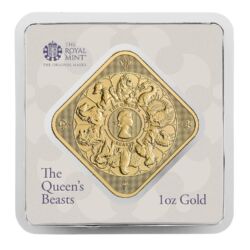 231403-queens-beasts-completer_1oz_gold_bar_1-jpg Zlatá zberateľská minca Royal Mint Queen´s Beasts Completer, 1 Oz (31,21 g) zlata rýdzosti 999,9/1000, nominálna hodnota 100 GBP, proof prevedenie, ročník 2021 - motív spája všetkých desať kráľovských heraldických zvierat.