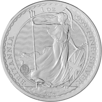 Minca Britannia 1 oz je vyrazená Britskou kráľovskou mincovňou z 1 unce 999,9% rýdzeho striebra.
