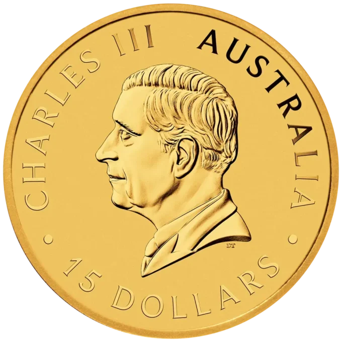 Zlatá investičná minca Kangaroo (Klokan), 1/10 Oz (3,11 g) zlata rýdzosti 999,9/1000, nominálna hodnota 15 AUD, ročník 2026.