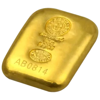 Investičná zlatá tehla Argor-Heraeus, 50 g, liata (Classic Cast), rýdzosť 999,9/1000, Švajčiarsko.
