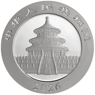 Strieborná investičná minca Panda 30 g, rýdzosť striebra 999/1000, ročník 2026. Motív pandy sa každý rok mení.