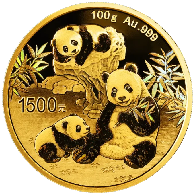 229008-panda_2025_gold_coin_100g_1-webp Zlatá investičná minca Panda 100 g, rýdzosť zlata 999,9/1000, ročník 2025. Motív pandy sa každý rok mení.