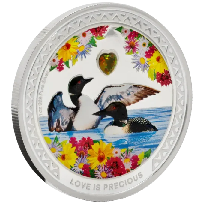 95734-love-is-precious_2026_silver_coin_1oz_3-webp Láska je vzácna – Potáplica. 13. emisia série Láska je vzácna od Novozélandskej mincovne je, rovnako ako všetky emisie tejto série, venovaná.