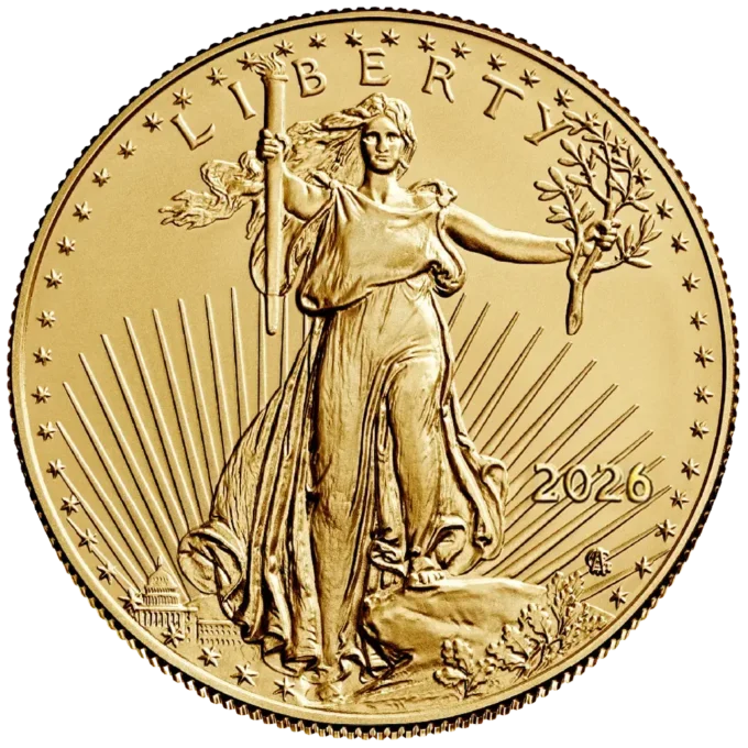 220568-american-eagle_2026_gold_coin_1oz_1-webp Minca American Eagle 2026 je razená americkou mincovňou z jednej unce zlata.