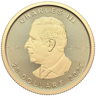 Zlatá investičná minca Maple Leaf, 1/2 Oz (15,55 g), rýdzosť 999,9/1000, nominálna hodnota 20 CAD, ročník 2026, Kanadská kráľovská mincovňa.