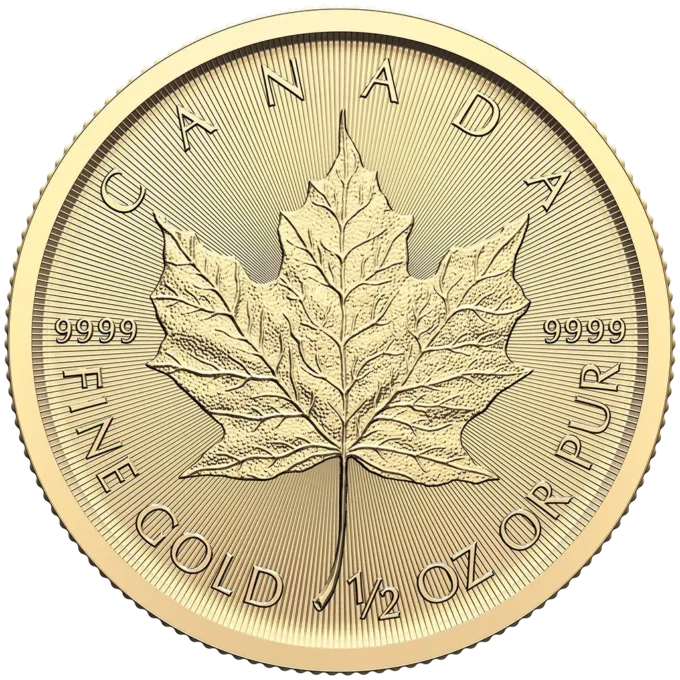 290850-maple_leaf_gold_coin_2026_1-2oz_1-webp Zlatá investičná minca Maple Leaf, 1/2 Oz (15,55 g), rýdzosť 999,9/1000, nominálna hodnota 20 CAD, ročník 2026, Kanadská kráľovská mincovňa.