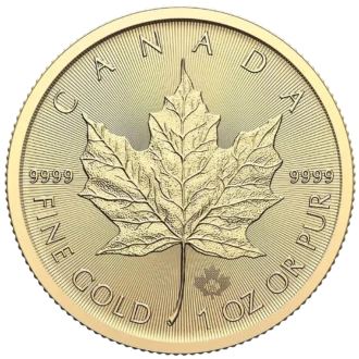 Zlatá investičná minca Maple Leaf, 1 Oz (31,1 g), rýdzosť 999,9/1000, nominálna hodnota 50 CAD, ročník 2026, Kanadská kráľovská mincovňa.