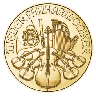 Zlatá investičná minca Wiener Philharmoniker, 1/2 Oz (15,55 g), rýdzosť 999,9/1000, nominálna hodnota 50 €, ročník 2026.