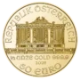 Zlatá investičná minca Wiener Philharmoniker, 1/2 Oz (15,55 g), rýdzosť 999,9/1000, nominálna hodnota 50 €, ročník 2026.