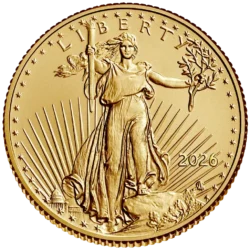 239536-american_eagle_2026_gold_coin_1-10oz_1-webp Minca American Eagle 2026 je razená americkou mincovňou z jednej desatiny unce zlata v UNC kvalite.