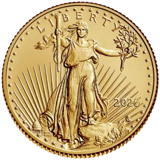 Minca American Eagle 2026 je razená americkou mincovňou z jednej desatiny unce zlata v UNC kvalite.