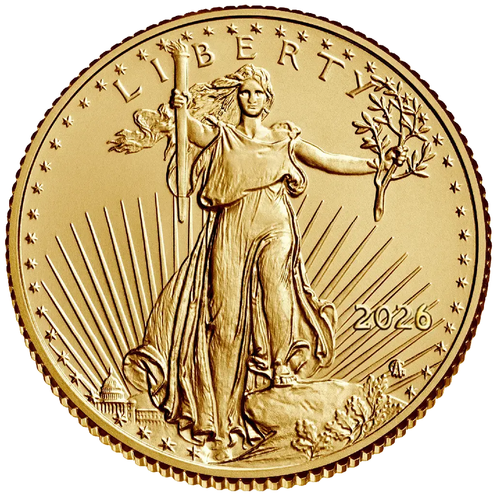 Minca American Eagle 2026 je razená americkou mincovňou z jednej desatiny&nbsp;unce zlata v&nbsp;UNC kvalite.
Na motíve je Lady Liberty kráčajúca sebavedomo proti slnečným lúčom. V pravej ruke drží pochodeň a v ľavej olivovú ratolesť, ktorá symbolizuje mier. Na rube je vyobrazený americký orol bielohlavý.
Nový dizajn vytvorila Jennie Norris a zobrazuje pôsobivý detailný portrét orla, ktorý je obklopený nápismi "SPOJENÉ ŠTÁTY AMERICKÉ" a "1/10 OZ. FINE GOLD - 5 DOLLARS".
Populárna minca American Gold Eagle s novým dizajnom je dodávaná voľne – bez obalu.