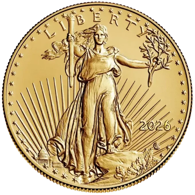 Minca American Eagle 2026 je razená americkou mincovňou z 1/2 unce zlata.