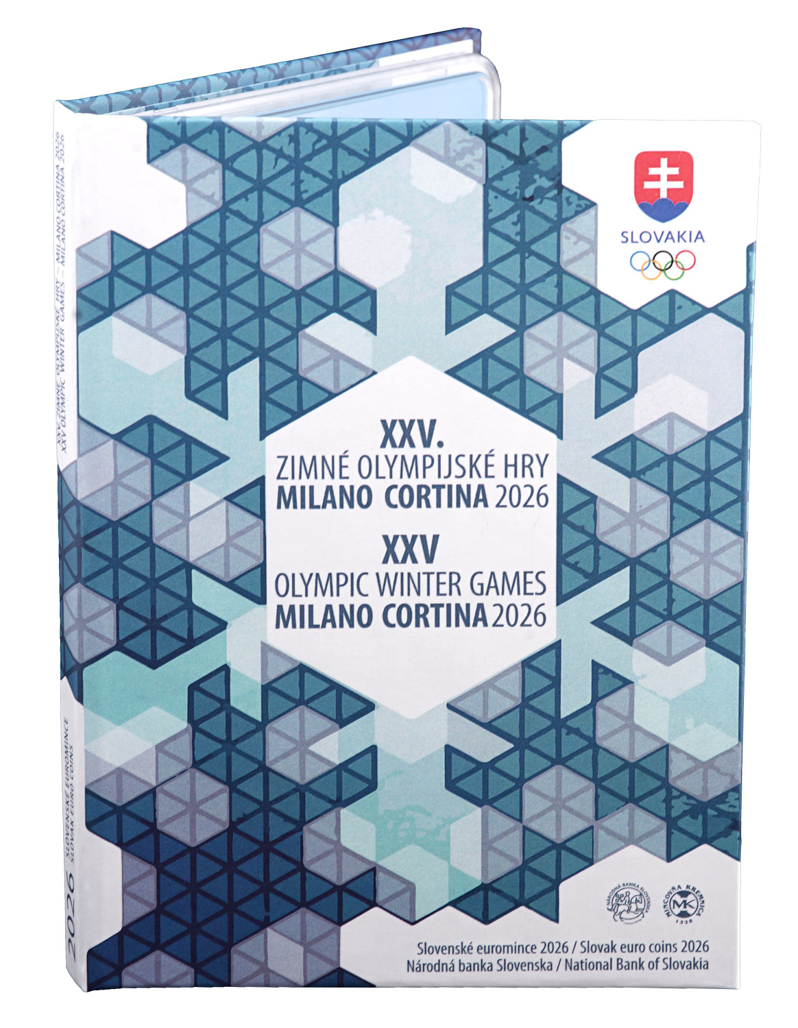 Súbor slovenských euromincí 2026 proof like v plexi obale vydaný pri príležitosti konania XXV. zimných olympijských hier Milano – Cortina d´Ampezzo.