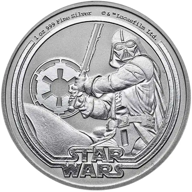 Táto strieborná minca Niue Darth Vader z roku 2026 s hmotnosťou 1 unce vzdáva hold ikonickej trilógii Star Wars s Darthom Vaderom.
Na rube mince je zobrazený Darth Vader so svojím svetelným mečom zdvihnutým v bojovej póze. Symbol Galaktického impéria sa nachádza vľavo a logo Star Wars je zobrazené nižšie. Sú tu aj podrobnosti o hmotnosti a rýdzosti mince.
Na lícnej strane mince je erb Niue spolu s menou a rokom vydania.
Darth Vader začal svoj život ako hrdinský rytier Jedi menom Anakin Skywalker. Anakin sa však nechal zviesť temnou stranou a stal sa Sithským lordom, ktorý presadil vôľu svojho Pána a zničil Rebelskú alianciu vedenú Leiou a Lukom. Treba však pamätať na to, že Darth Vader mal v sebe vždy trochu dobra.
Táto minca má limitovanú razbu iba 25 000 kusov.