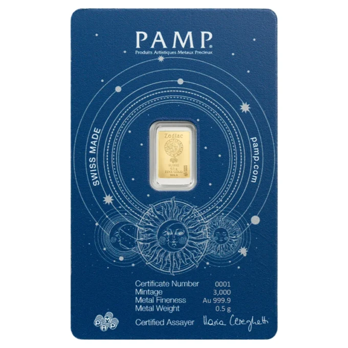 209038-pamp_zodiac_virgo_gold_bar_0-5g_2-webp Zlatá investičná tehla. Panna (23. august - 22. september) je šiestym znamením zverokruhu a symbolizuje precíznosť, rozvahu a zmysel pre poriadok.