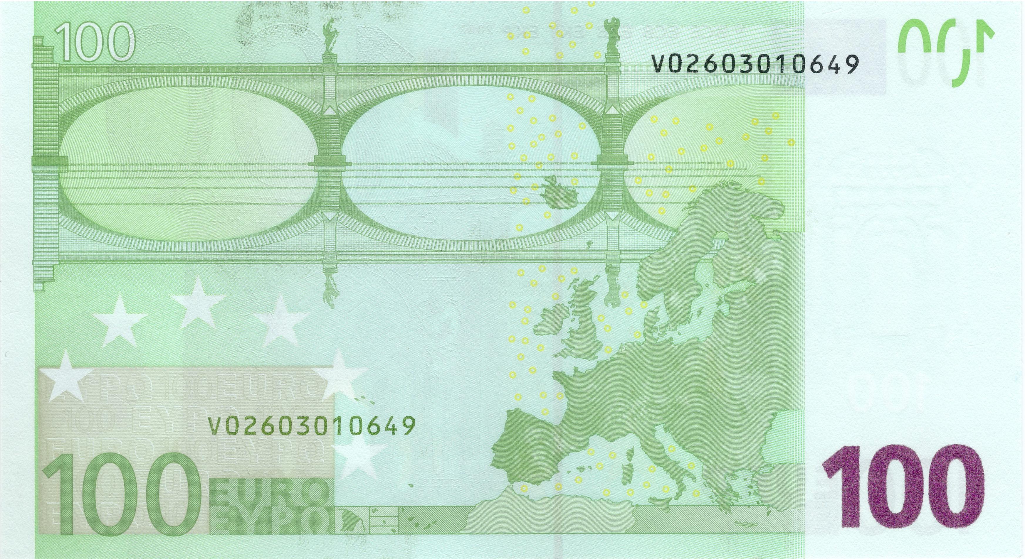 100 EURO, 2002, Séria "V", Španielsko
Tlačová doska: M005C2
Podpis: Mario Draghi,
Stav: UNC
