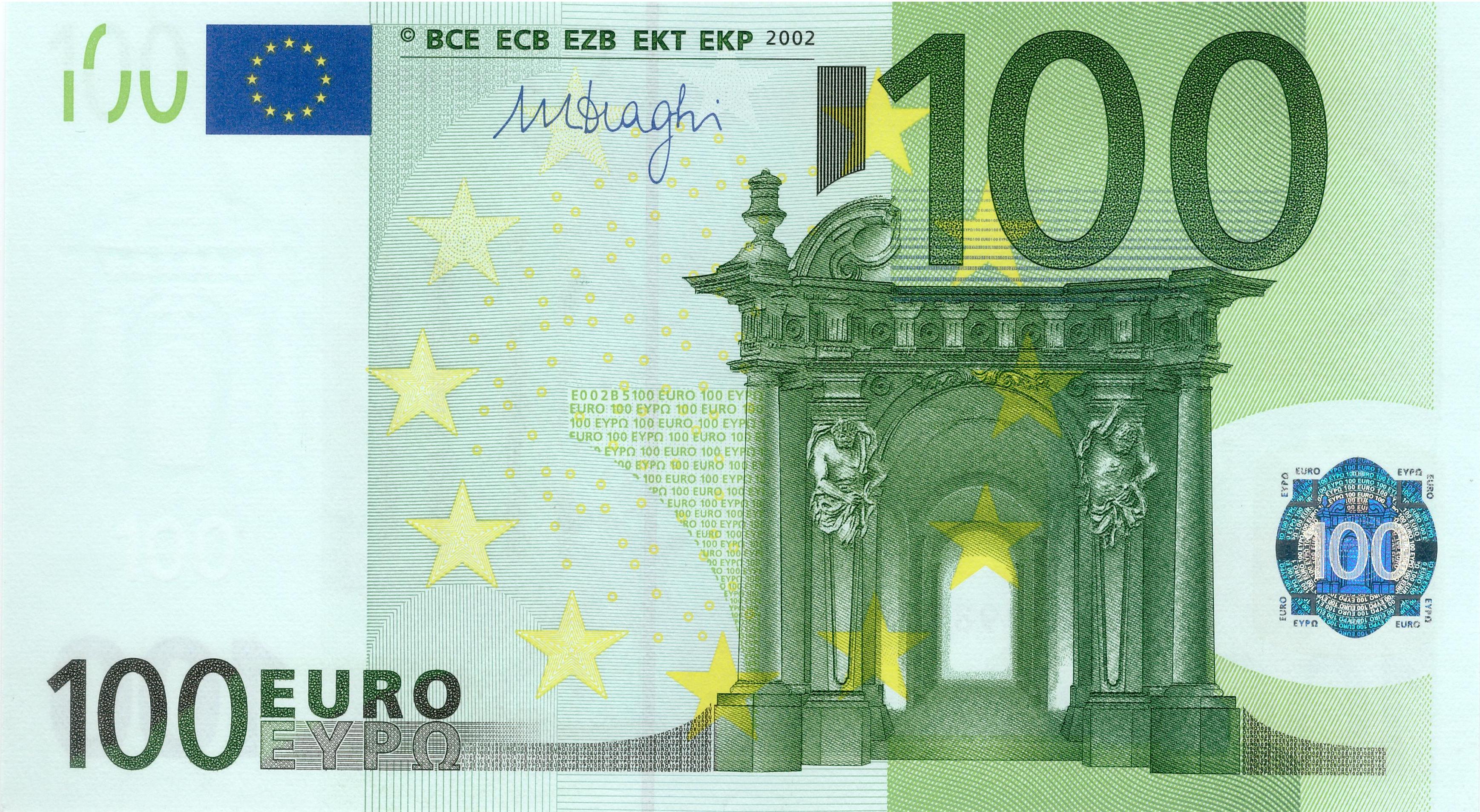 100 EURO, 2002, Séria "X", Nemecko
Tlačová doska: E002B5
Podpis: Mario Draghi,
Stav: UNC