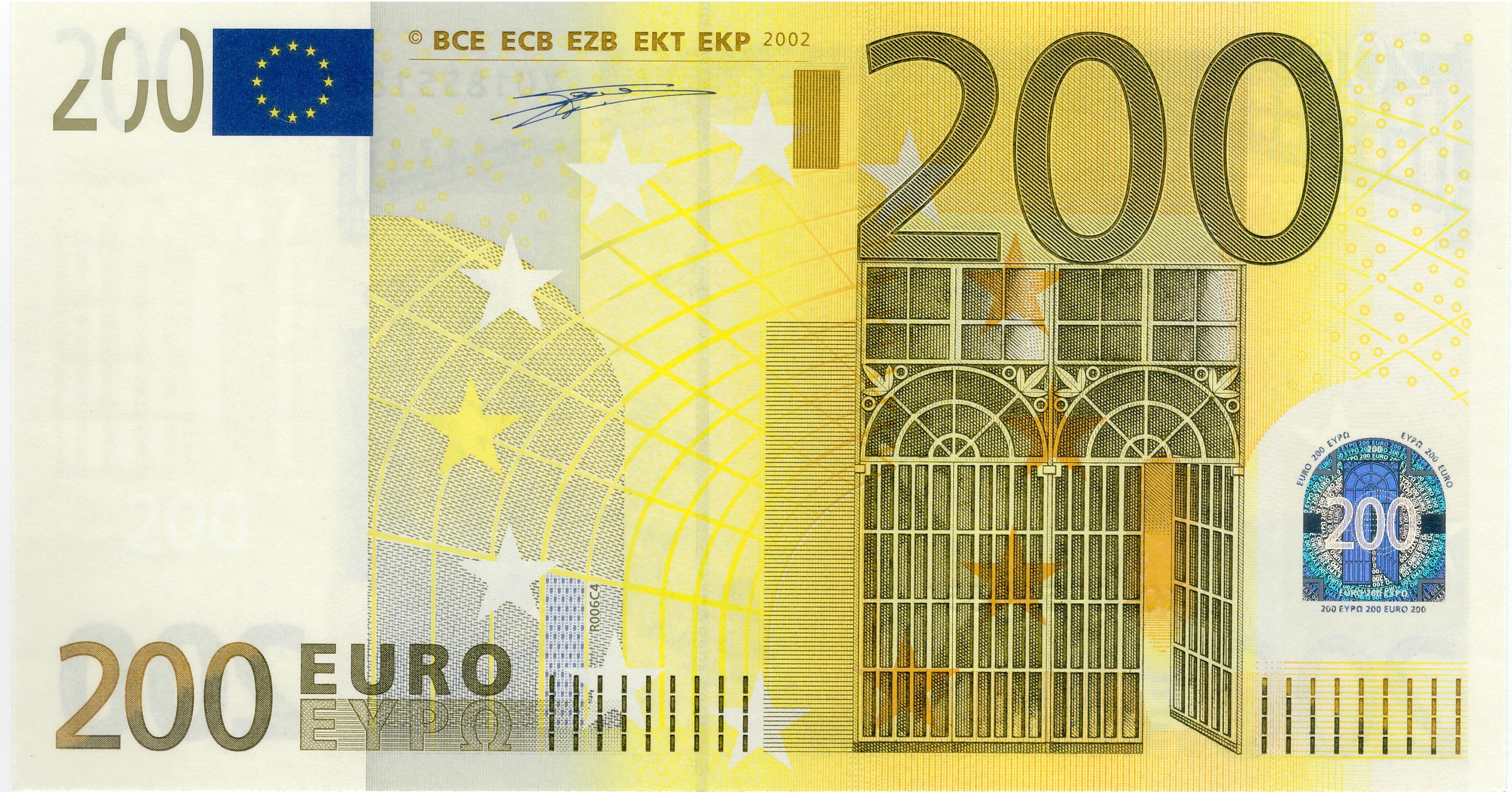 200 EURO, 2002, Séria "X", Nemecko Tlačová doska: R006C4 Podpis: Wim Duisenberg Stav: UNC