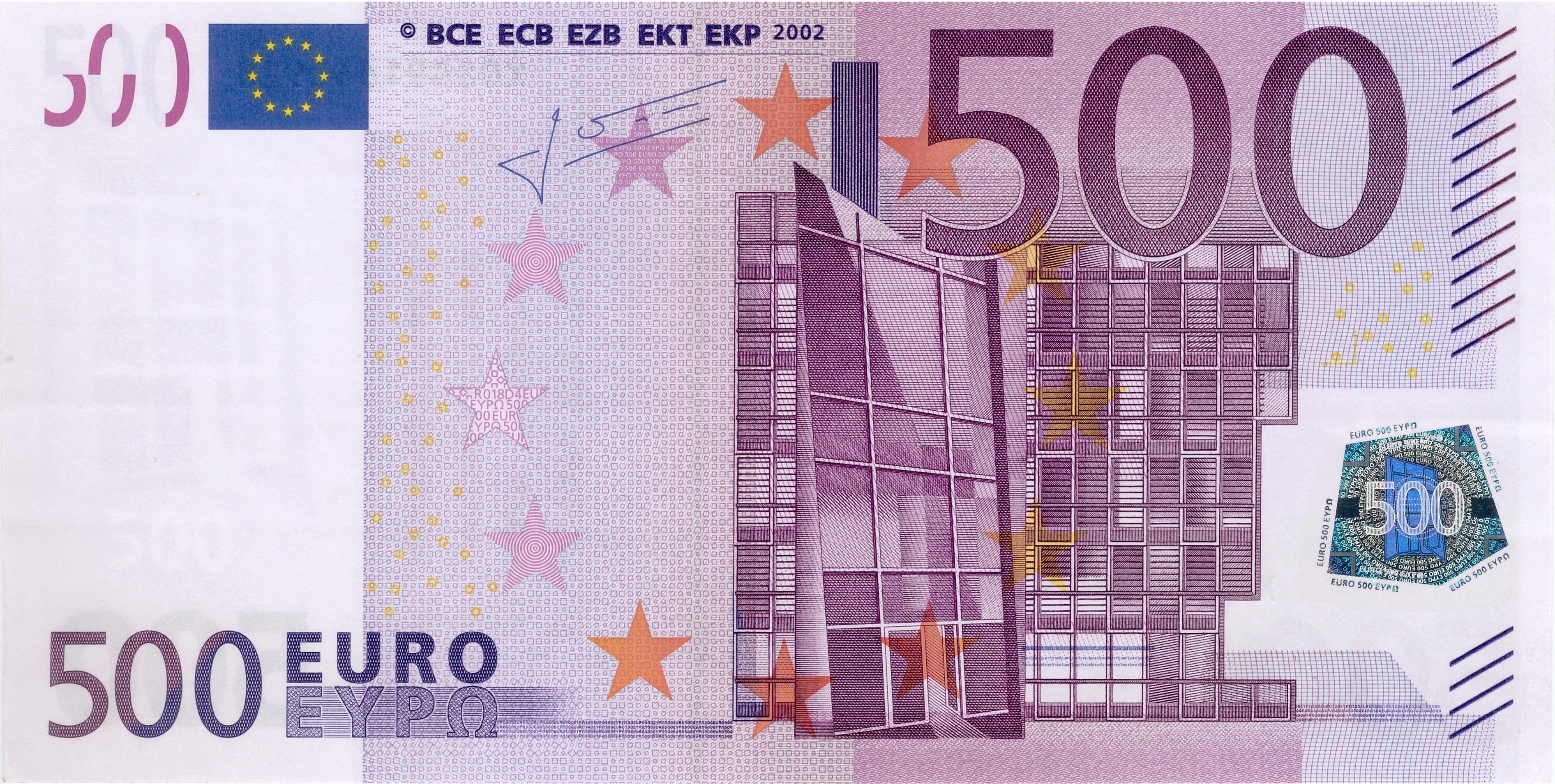 500 EURO, 2002, Séria "X", Nemecko Tlačová doska: R018D4 Podpis: Jean-Claude Trichet Stav: UNC